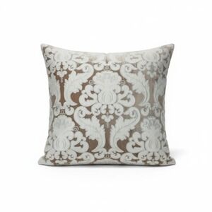 Lili Alessandra 26x26 Damask Velvet Throw Pillow Sham Brown White Luxury Accent